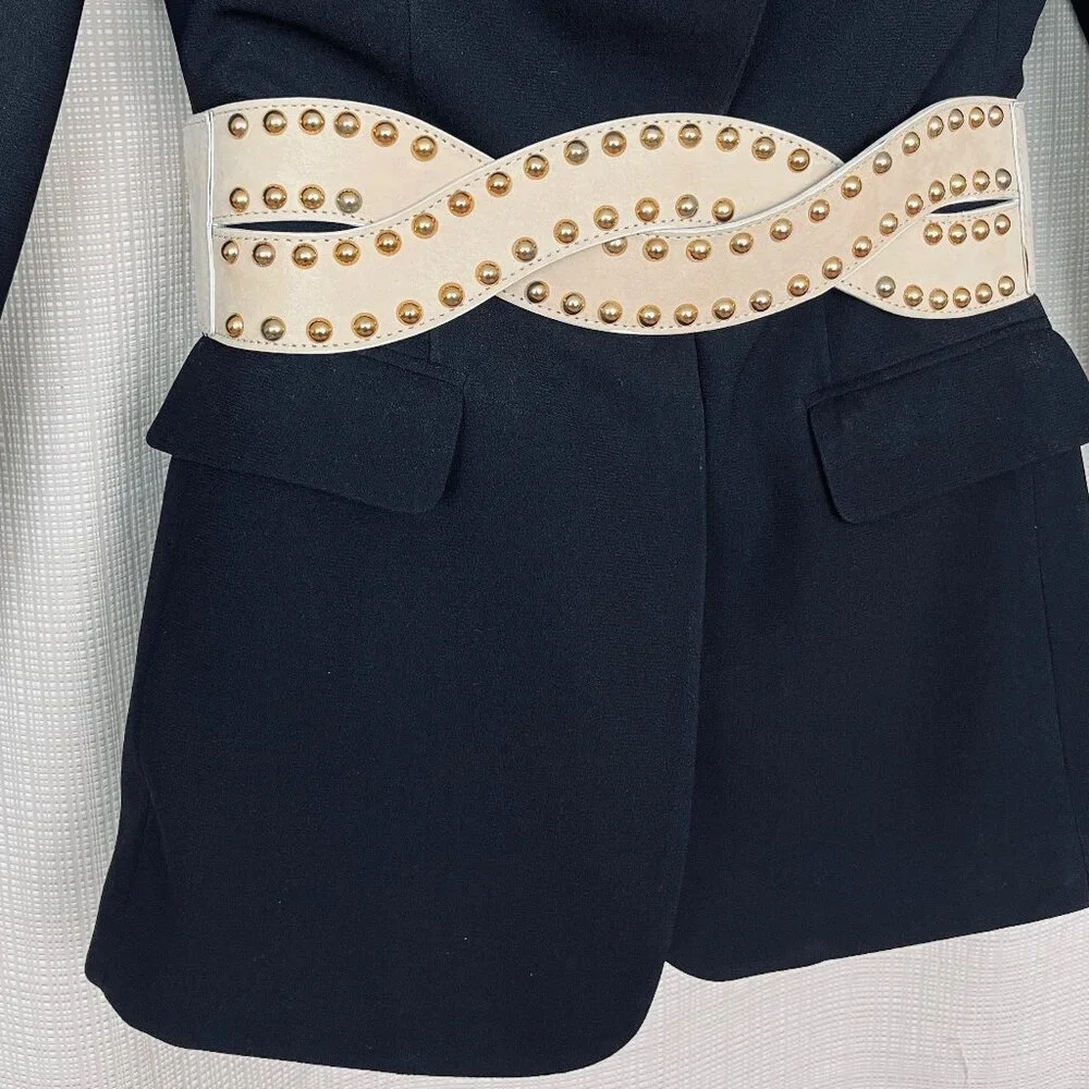 Vintage Wide Statement Suede Leather Corset Belt Gold Studs Boho Maximalist